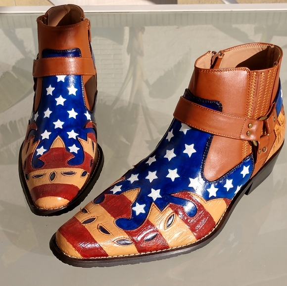 American Flag painted cowboy/ankle/motorcycle boot - Picture 3 of 5